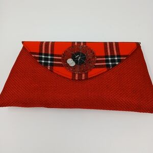 Red Plaid Clutch Bag